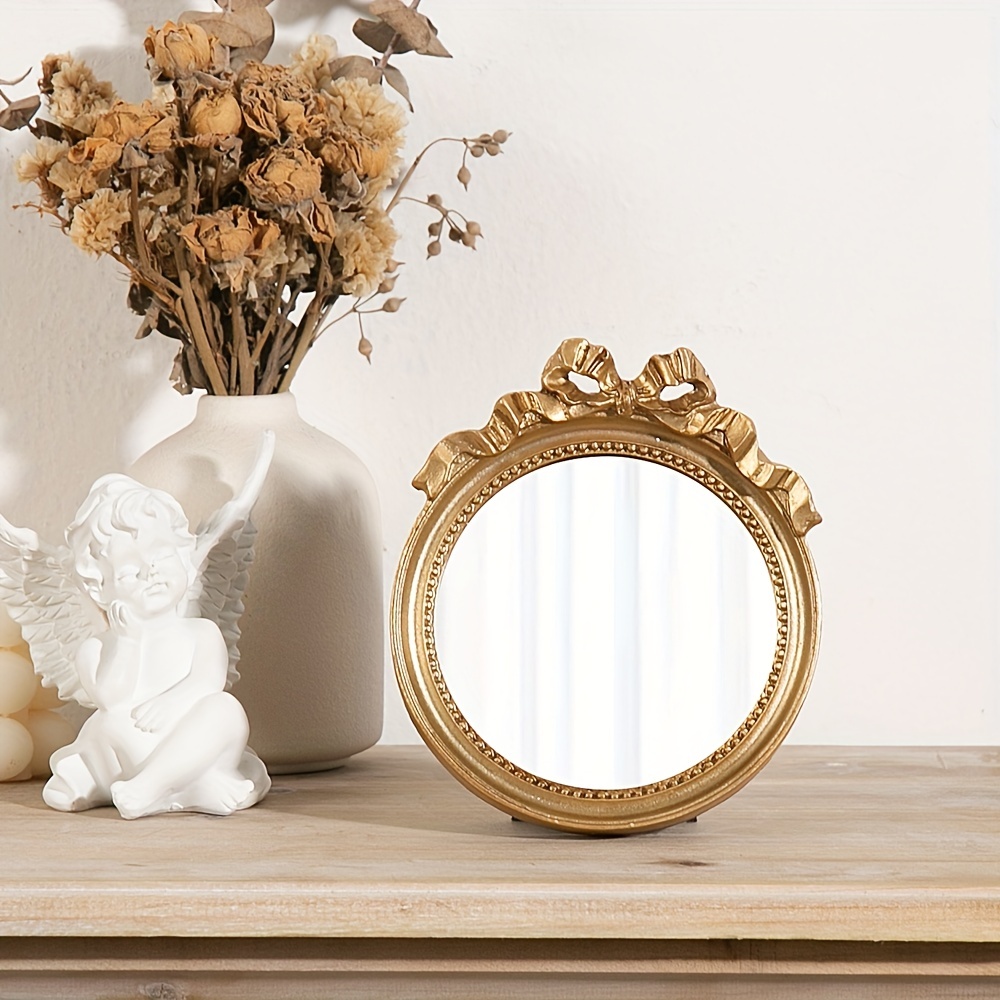 Vintage Resin Mirror Bow Table Mirror Decoration Ornament - Temu