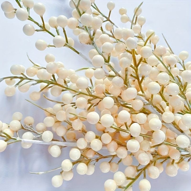 1Pcs Artificial White Berries Stems Christmas Berry Branches For Flowers