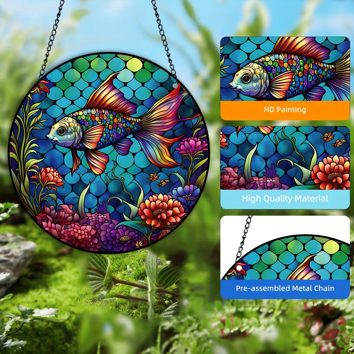 Tropical Fish Stained Glass Window Hanging Decor sea Animals - Temu