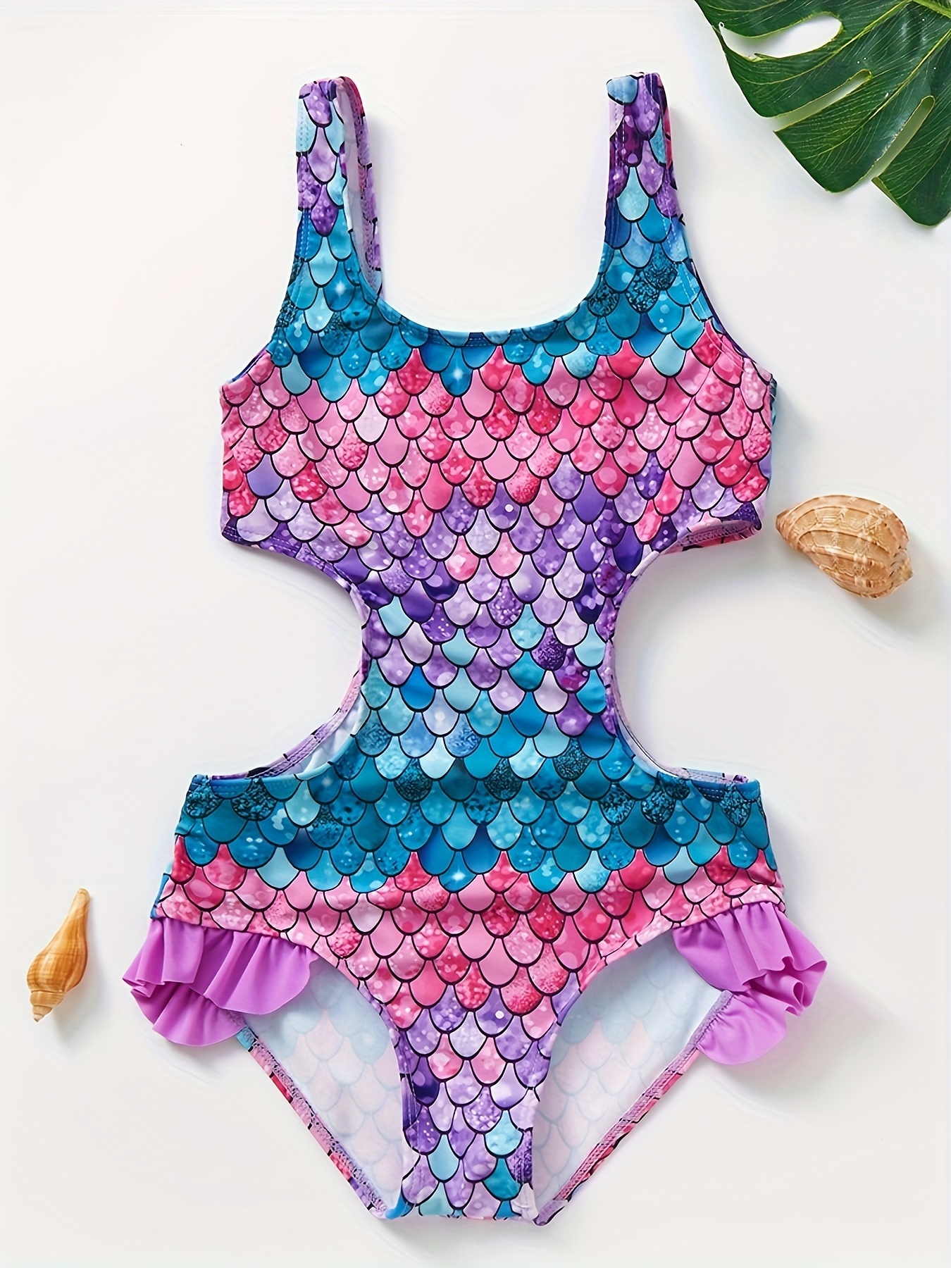 Girls' 2-Piece Leaf Printed Bikini Swimsuit Set for Kids, 5-14 Years