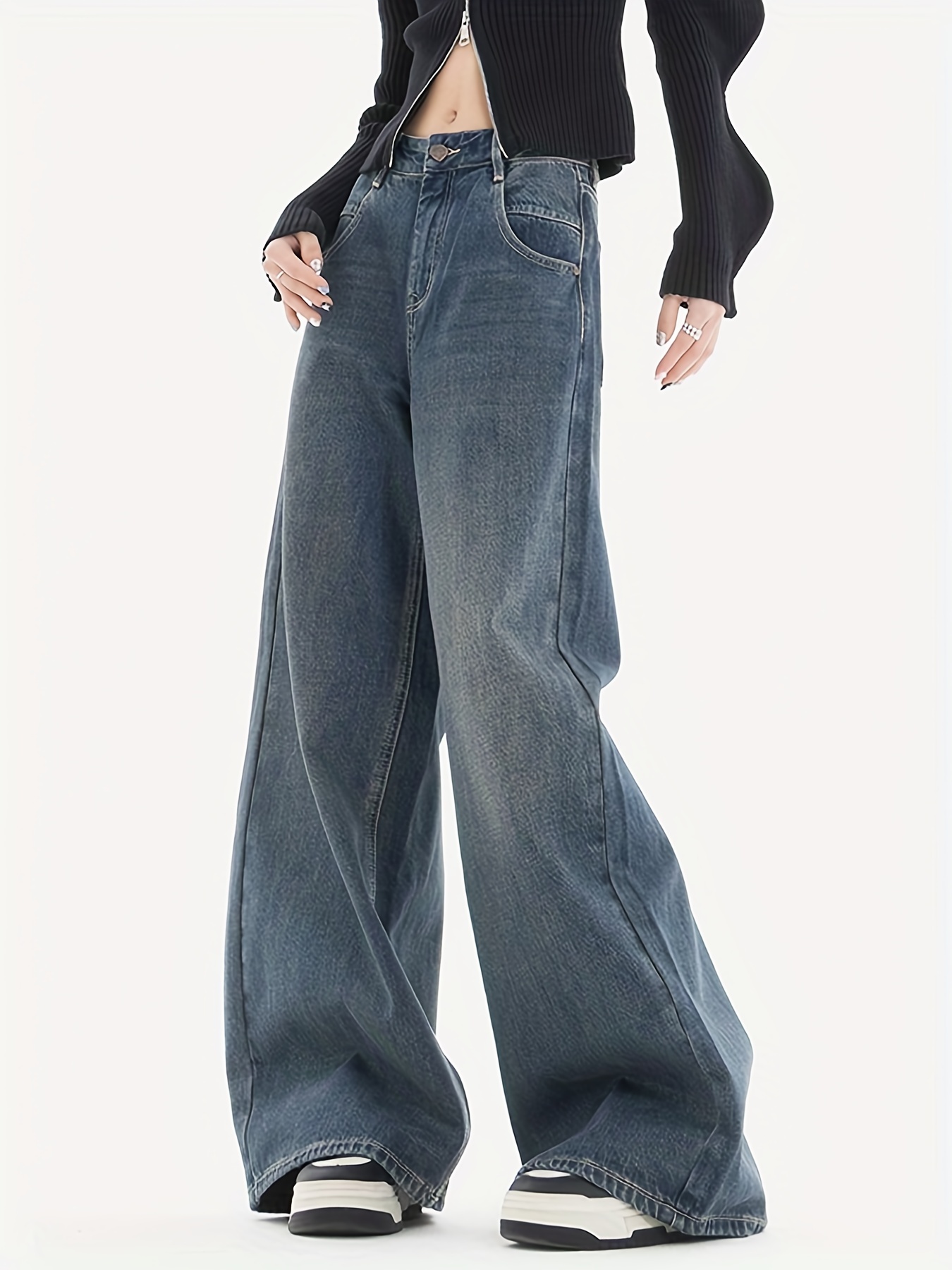 ZARA Wide Leg Full Length Ripped Jeans, Women's Fashion, Bottoms
