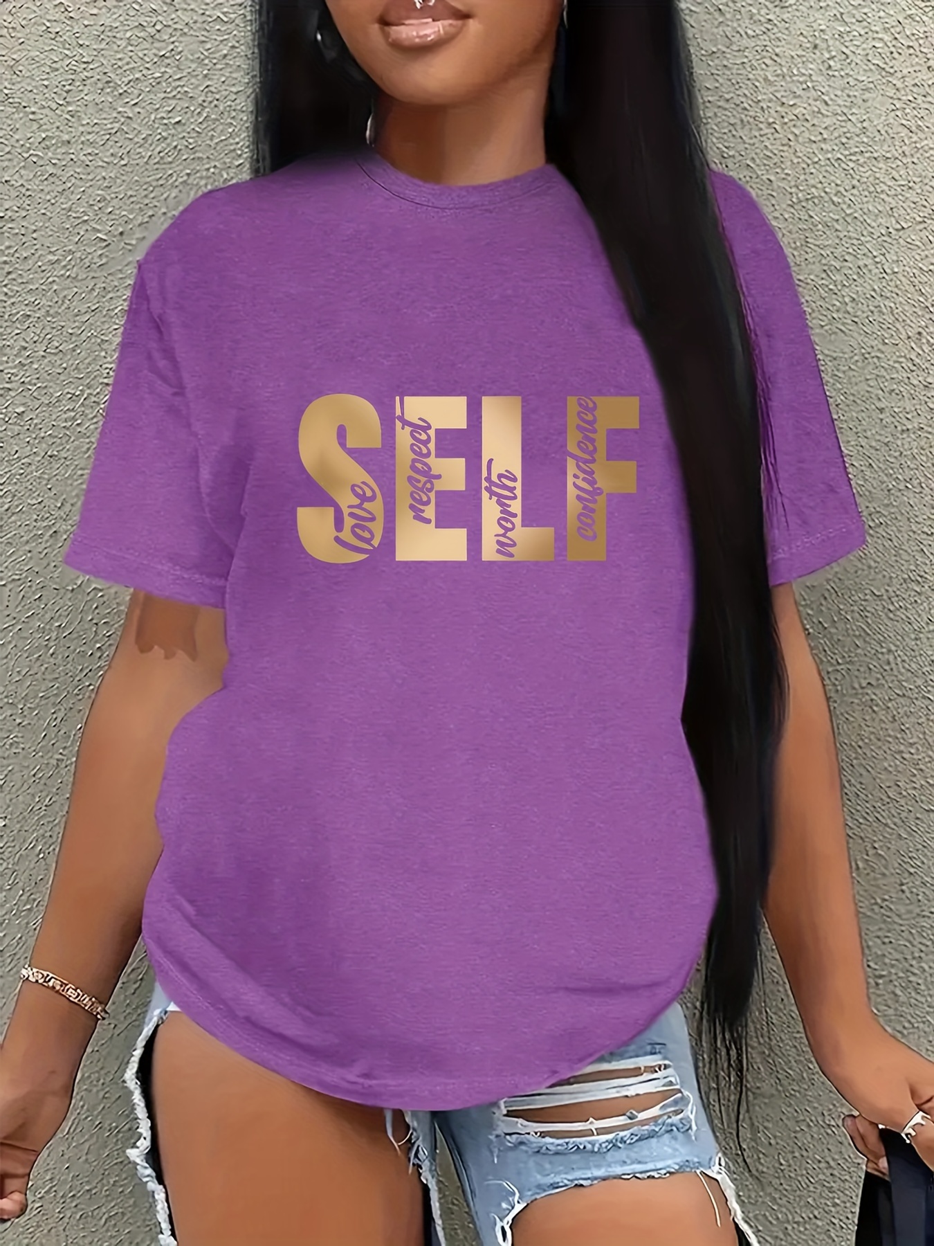Letter Print T shirt Plus Size Casual Crew Neck Short Sleeve - Temu ... image.