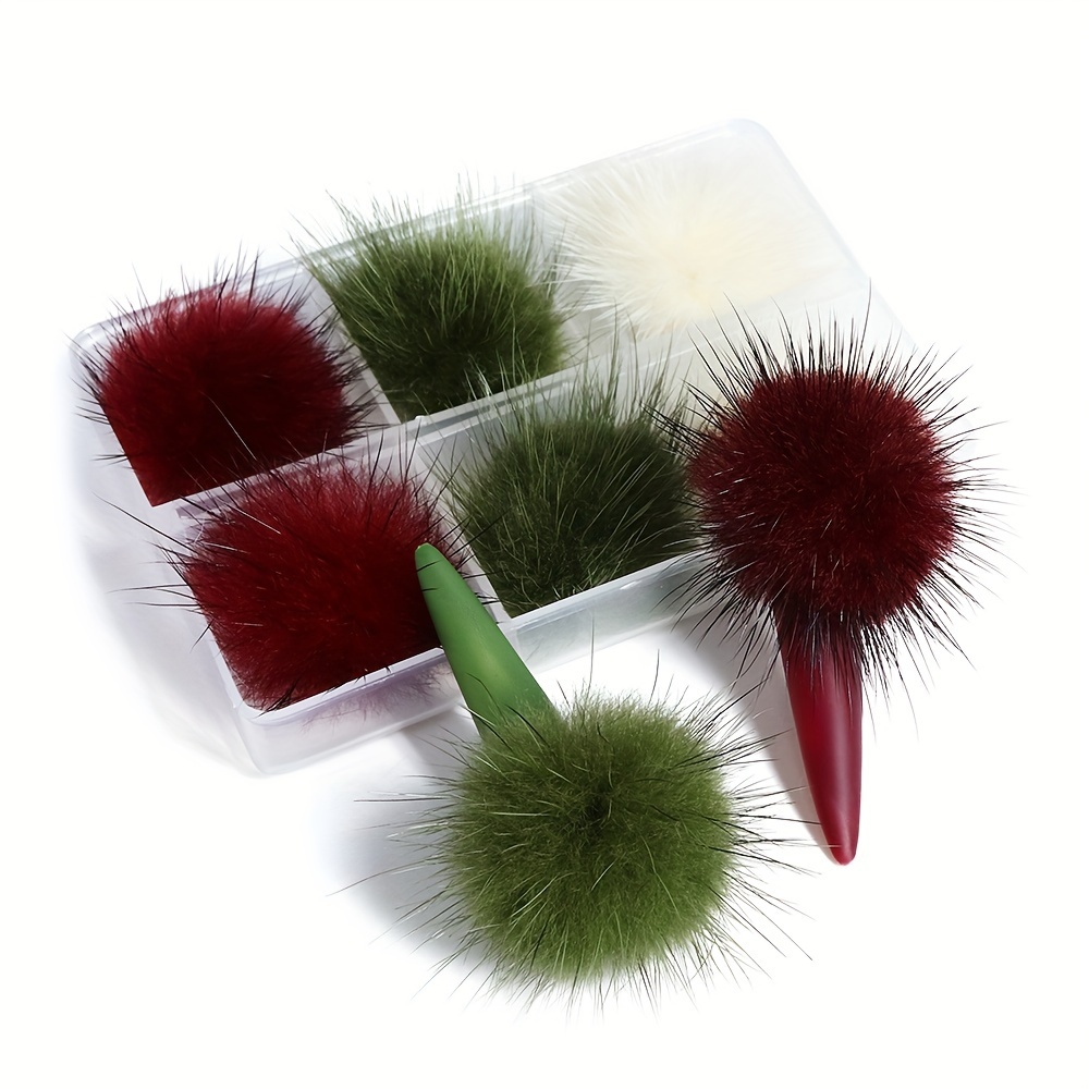 Red Green Pompoms Plush Nail Charms Detachable Magnet Fluffy - Temu