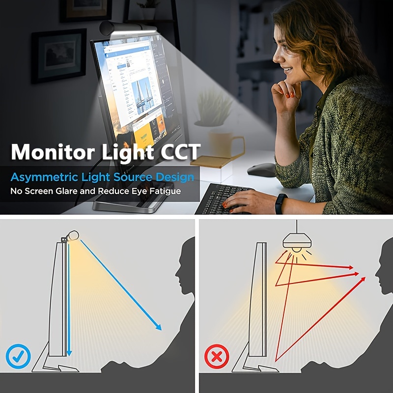 Laptop Monitor Light Bar, USB e-Reading LED Task Lamp, 3 Adjustable Color  Temperature, 10 Dimming Brightness Levels, No Screen Glare, Eye Health  Care, Portable for Travel 