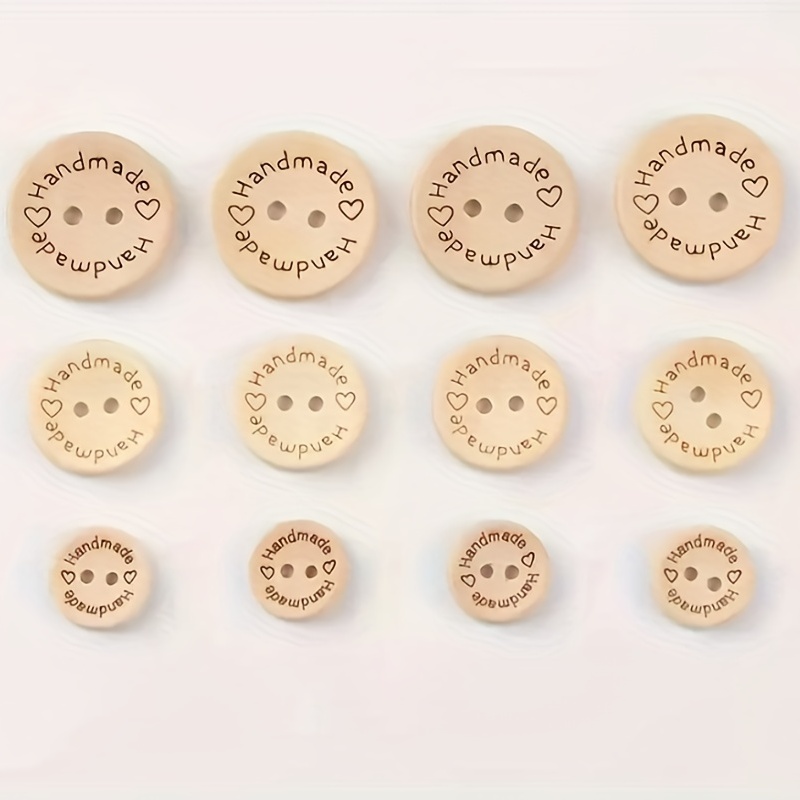 10/20/50 Wooden Buttons Handmade With Love Natural 2 holes 3 sizes  15/20/25mm