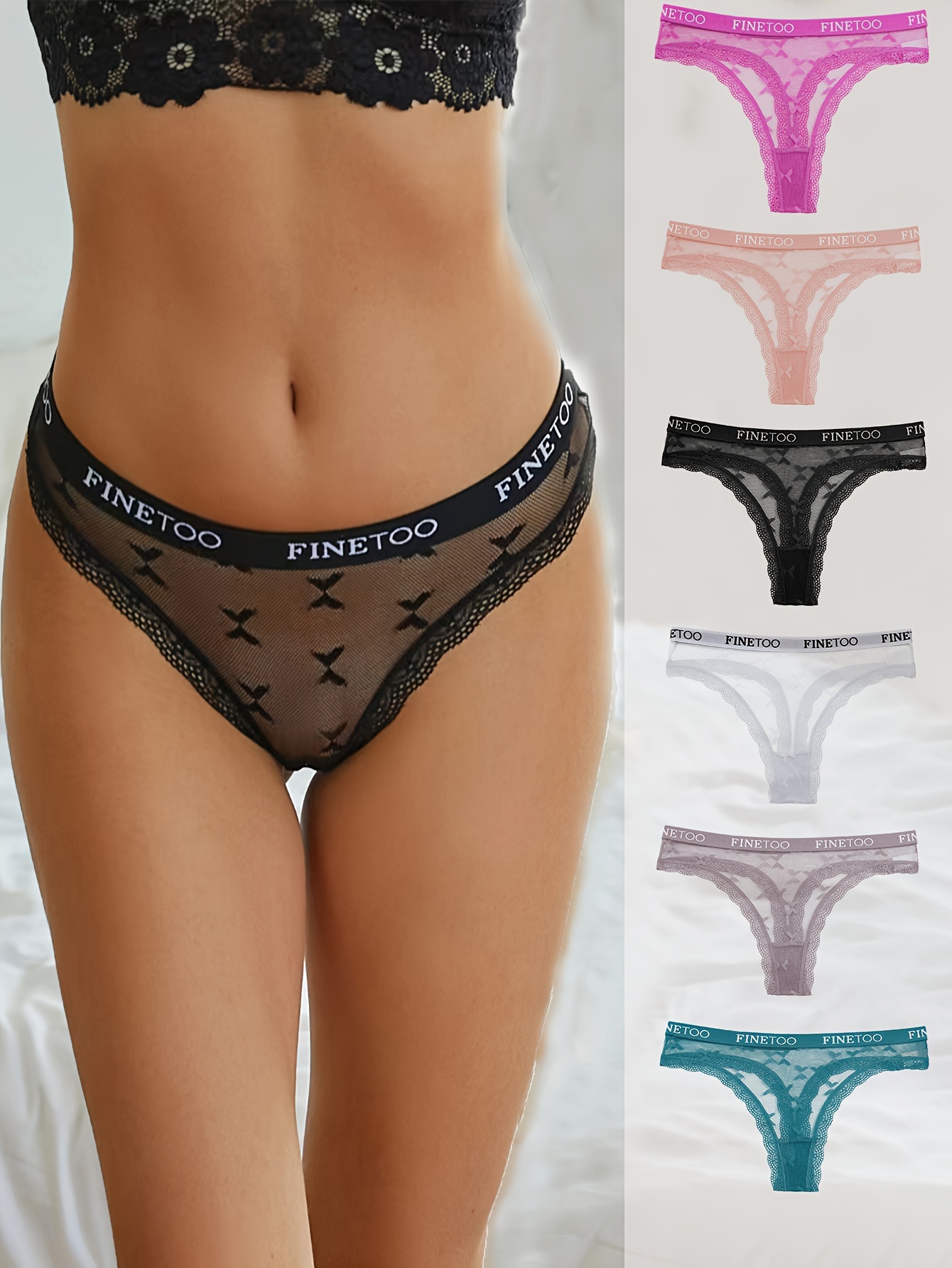 Letter Print Mesh Thongs, Breathable & Comfy Stretchy Intimates Panties,  Women's Lingerie & Underwear