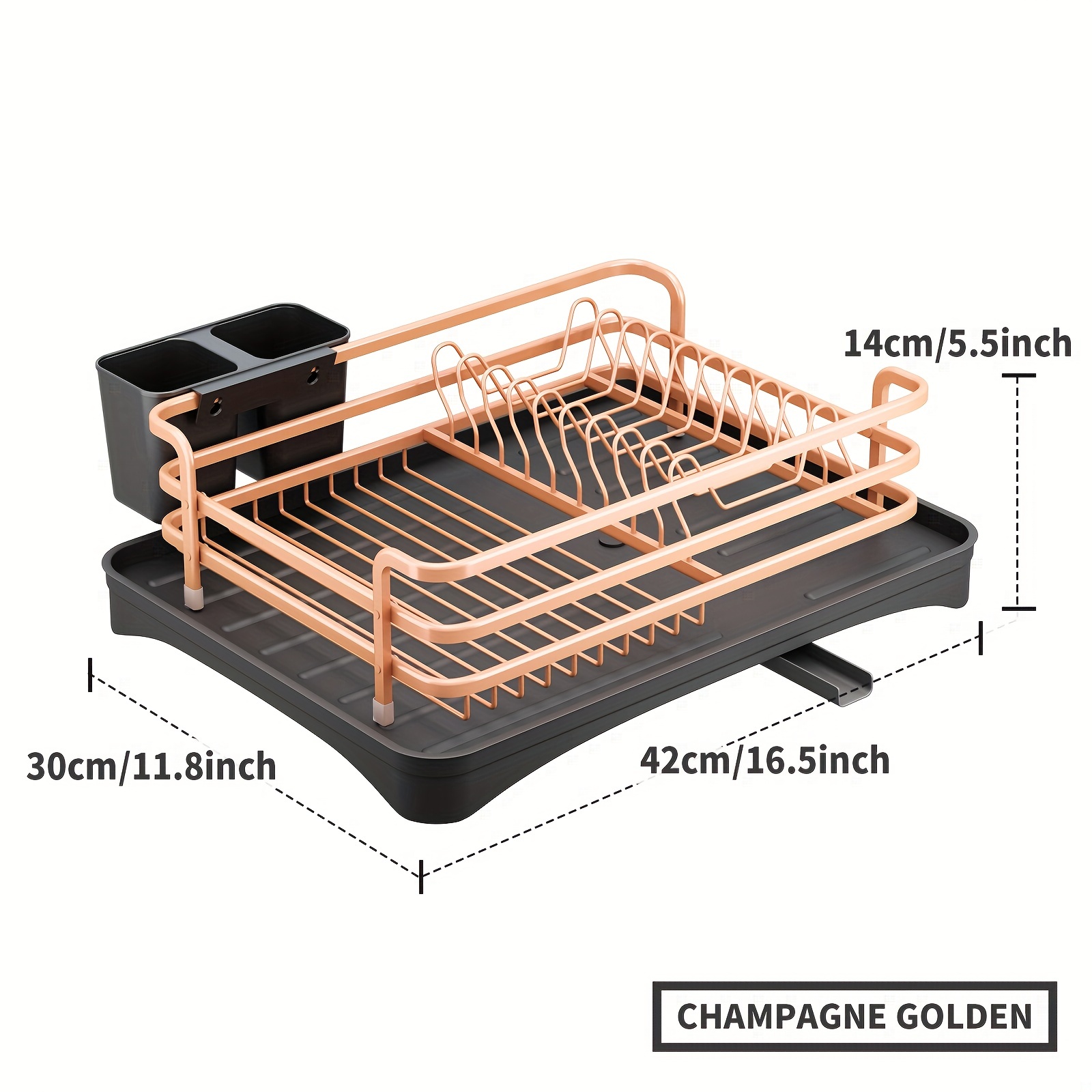 1/2 Tier Champagne Gold Stainless Aluminium Dish Drying Rack Kitchen O