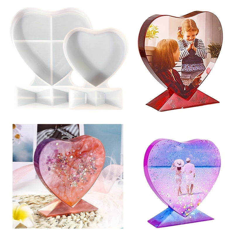 Sweetfamily 2 Pack Photo Frame Resin Mold,Rectangle and Heart Shape  Silicone Epoxy Molds for Home Decoration,DIY Crafts,Casting,Home/Table