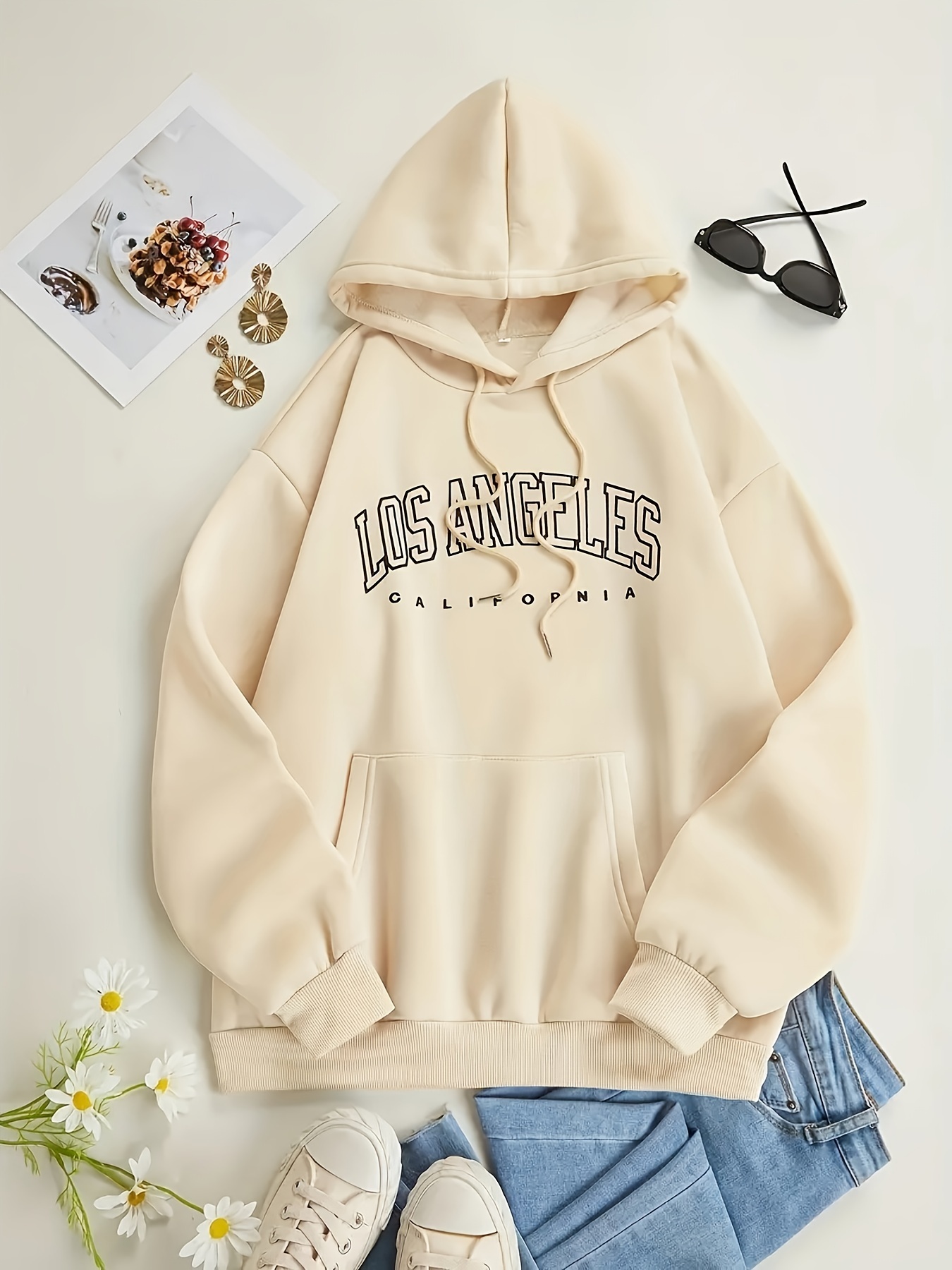 Letter Print Drawstring Hoodie Casual Long Sleeve Kangaroo - Temu New  Zealand