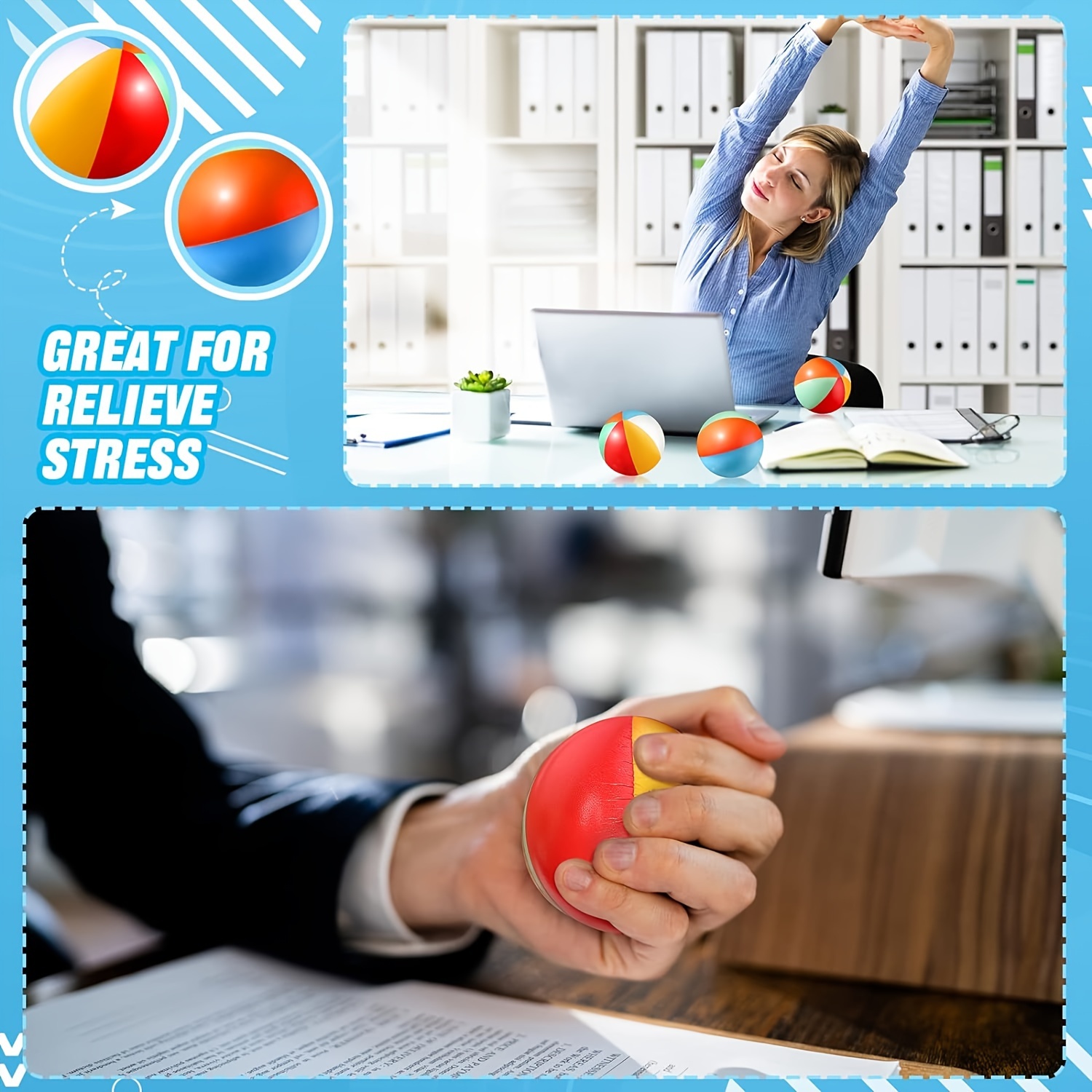12pcs Sponge Squeeze Balls Stress Relief Fidget Toy Colored TPU Material
