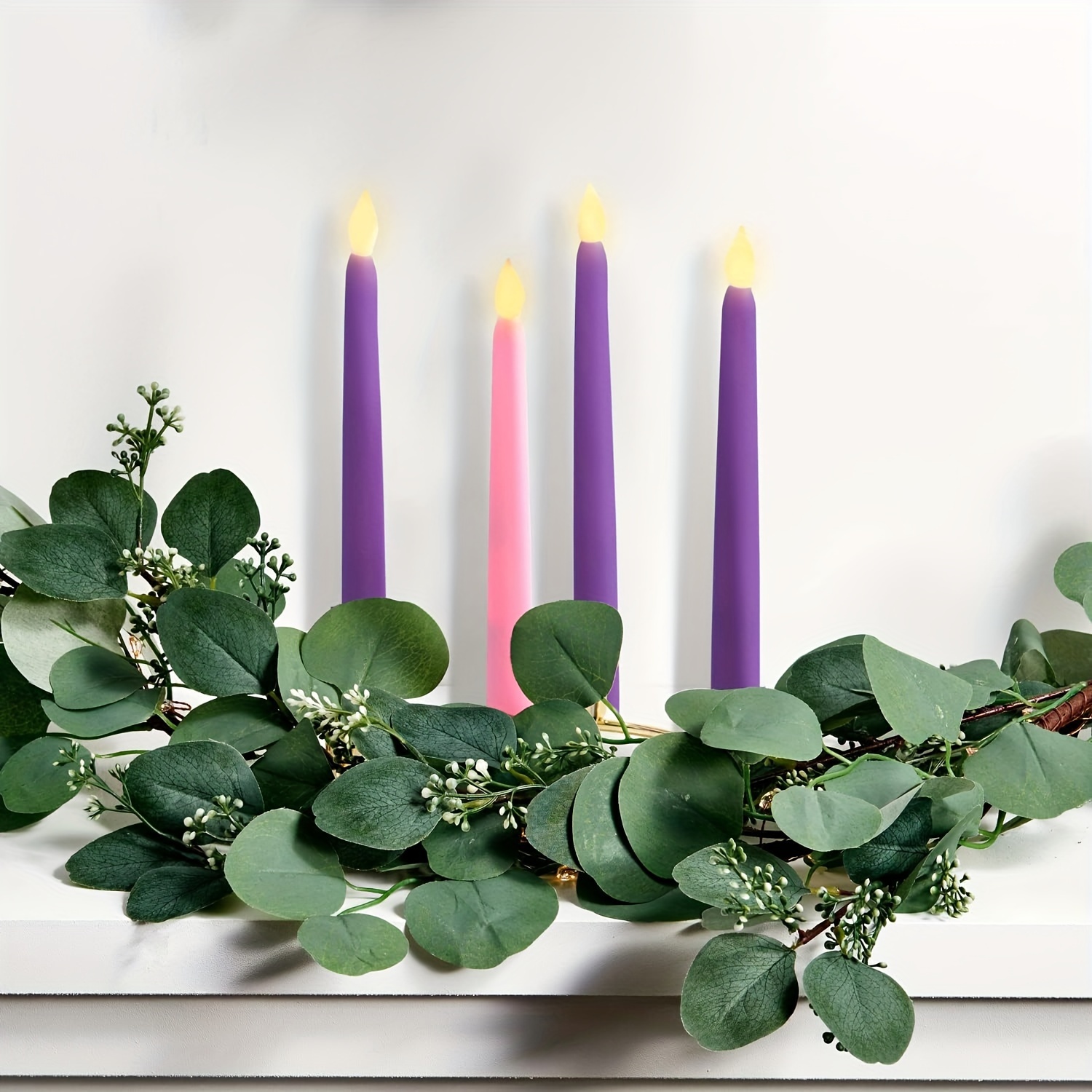 2024,wabjtam 4 pièces Ensemble de bougies de l’Avent sans flamme à LED  Bougies coniques de l’Avent violettes et roses pour les rituels de l’Avent  de