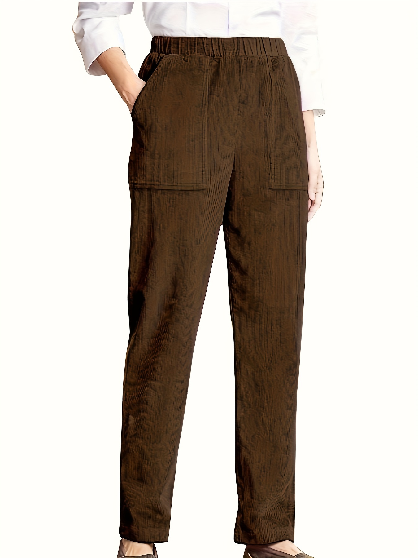 Pantalones de pana para mujer, cintura media, rectos, casuales, holgados,  de pierna ancha
