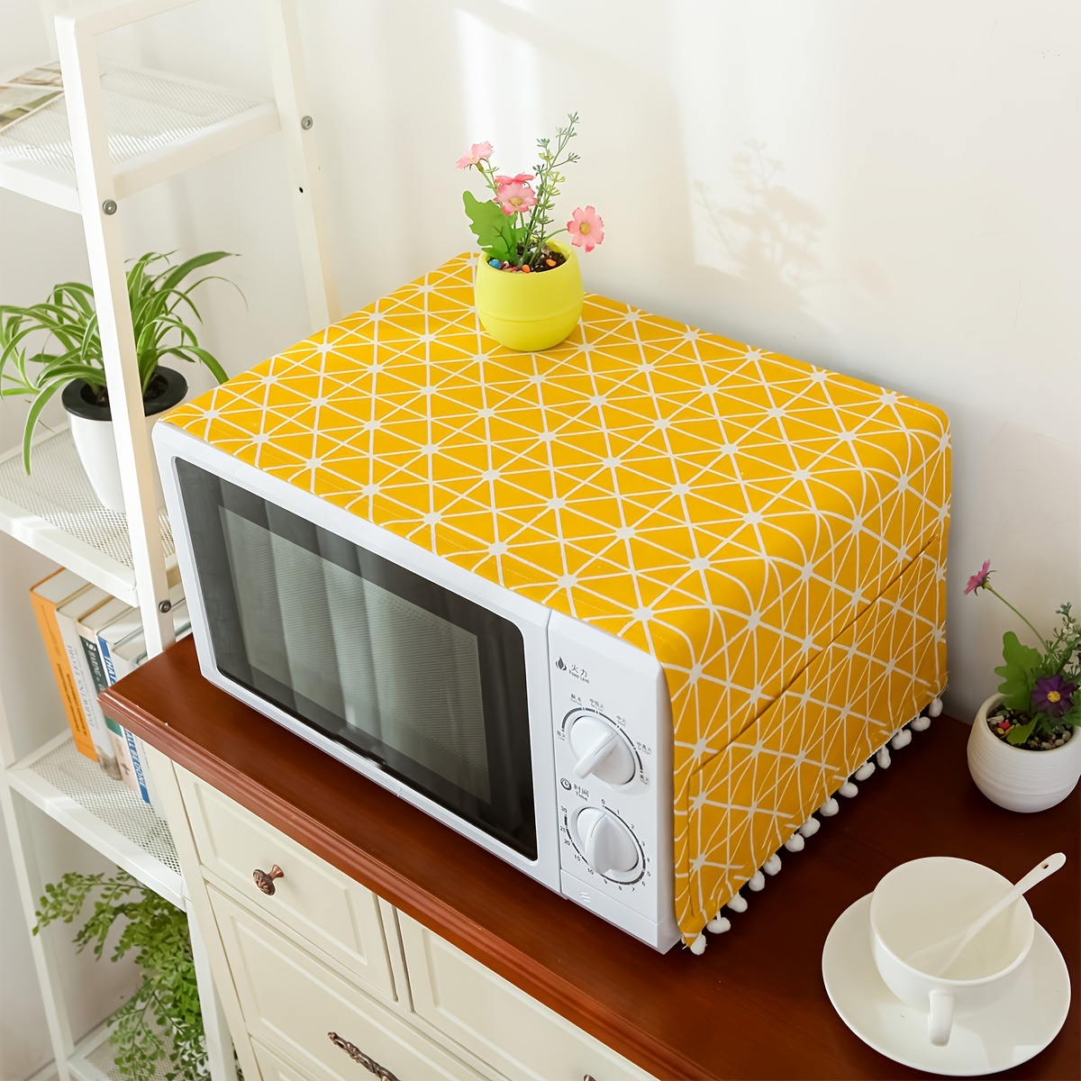 1pc Floral Print Microwave Oven Cover, Fabric Dust-proof Microwave Oven Top  Cover For Home