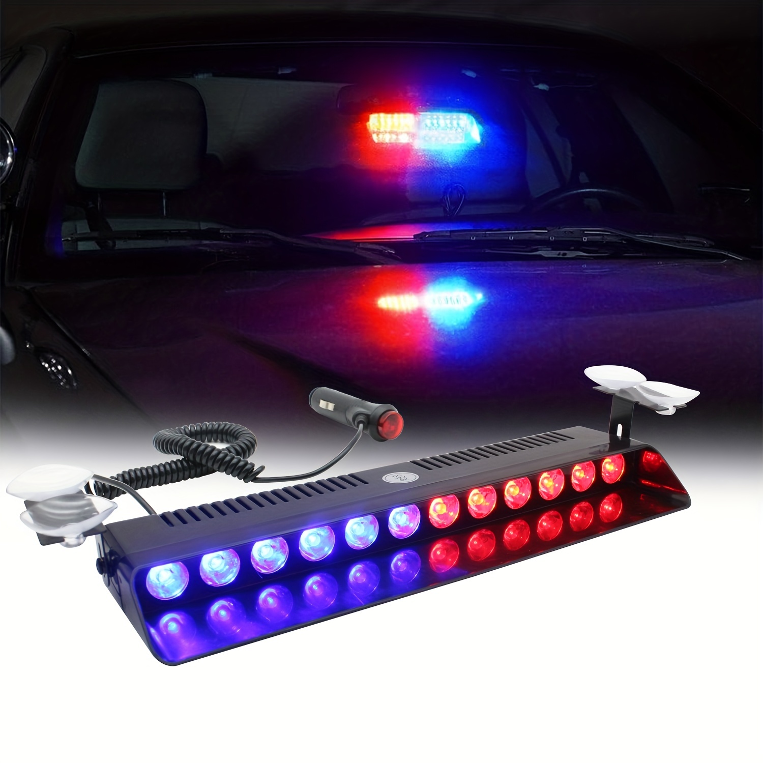 13.5in LED Emergency Dash Strobe Light Bar Interior Windshield Traffic  Advisor Hazard Safety Warning Flashing Lights W/Suction Cup For 12V Car  Vehicle