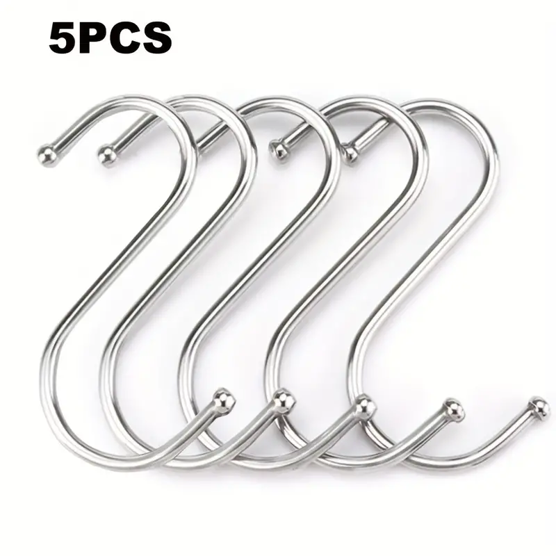 5pcs, 4.72inch S Metal Hooks Towels Hooks Stainless Steel S Shaped Hook  Hanging For Kitchen Spoon Pot Pan Plant Bags Cups Clothes Practical  Multi-purp