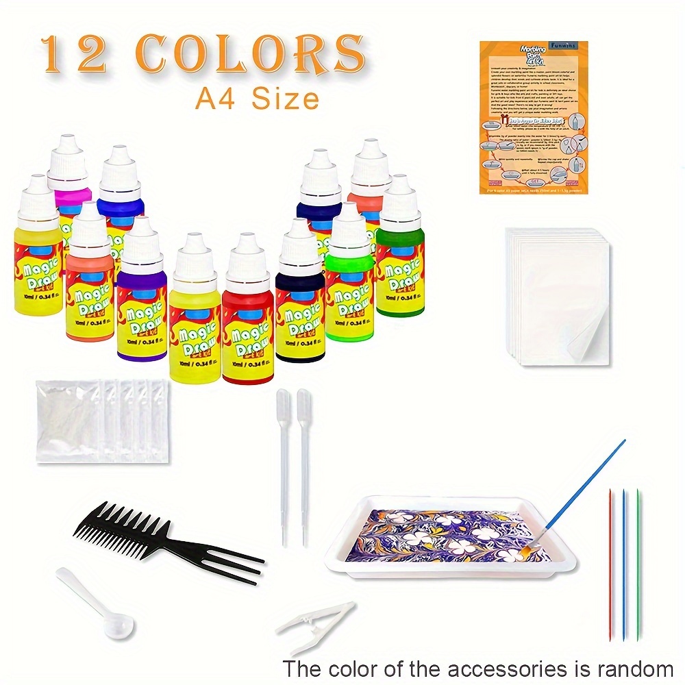 Marble Painting Kit - Kids Art, Water Marbling Paint Kit for Kids Ages 8-12  Girls & Boys, Fun Activity Water Marbling Paint Art Kit for Kids, 5 Paint