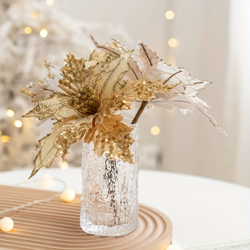 Poinsettias Artificial Christmas Flowers Idea For - Temu