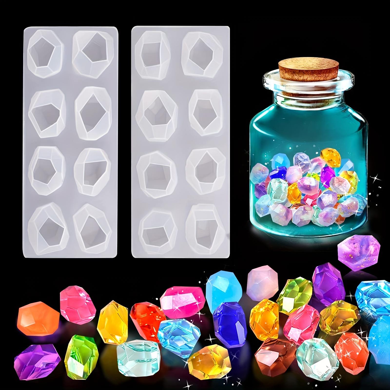 

2 Styles Geometric Resin Molds Crystal Silicone Mold Gemstone Casting Jewelry Mould Reusable Irregular Epoxy Moulds Diy Craft Making Pendant Home Wedding Ceremony Graduation Decor