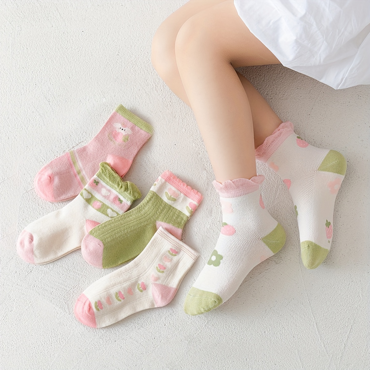 Casual Cute Ruffled Flower Knit Crew Socks Soft Comfortable - Temu