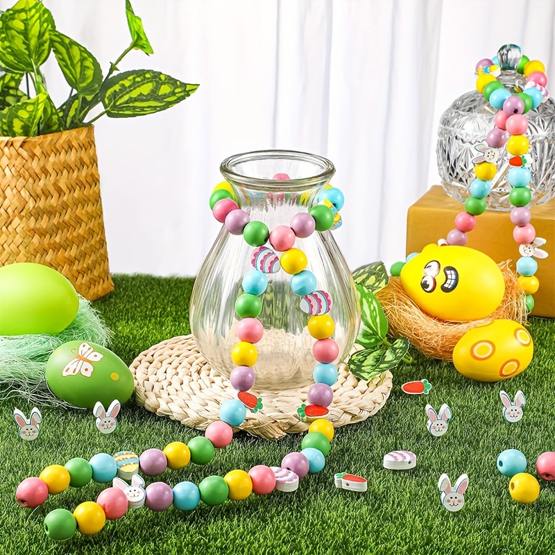 Wooden Colorful Rabbit Egg Beads For Jewelry Making Diy - Temu