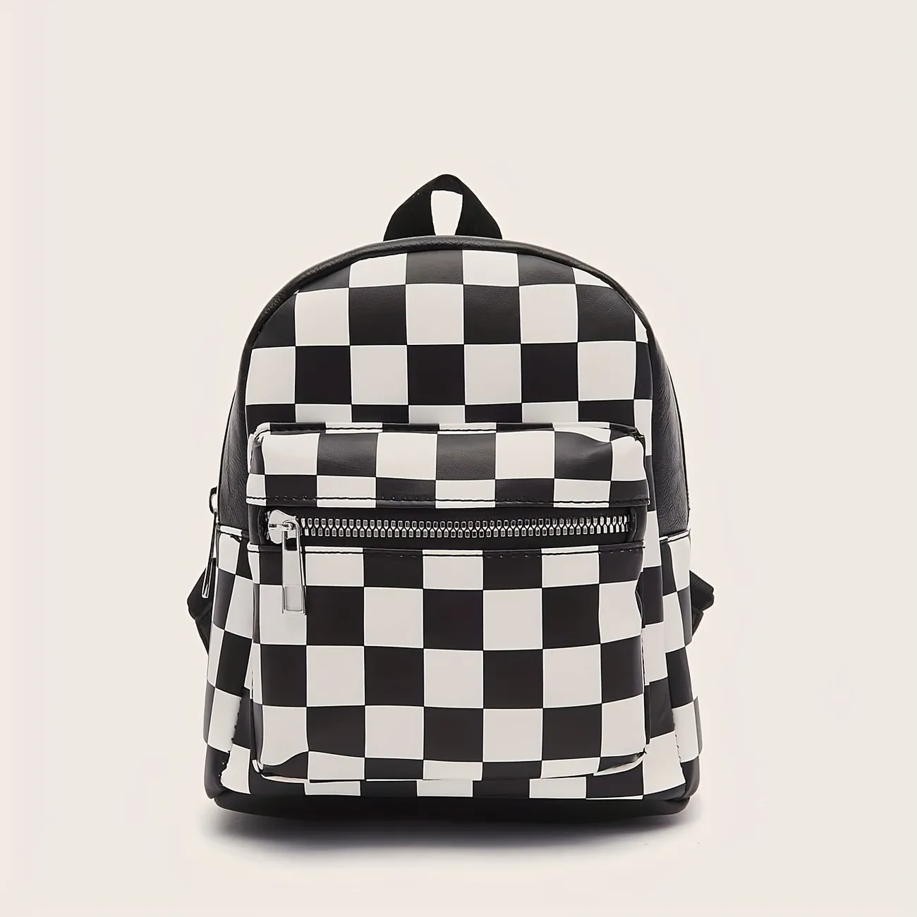 Checkered Backpack For Women, Mini Faux Leather Daypack, Plaid
