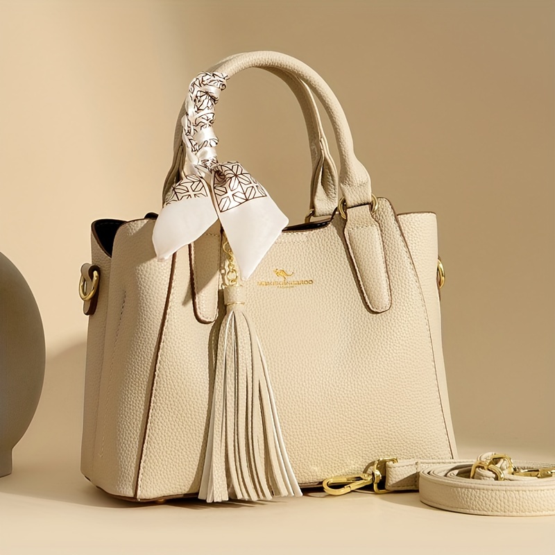 Luxury Tassel Decor Handbag Solid Color Crossbody Bag - Temu Canada