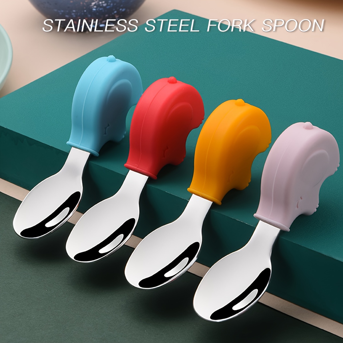 Cute Toddler Silverware Utensils Set - Cartoon Handle, Silicone & Stainless  Steel, Travel Carrying Cases - Perfect For Self Feeding! - Temu