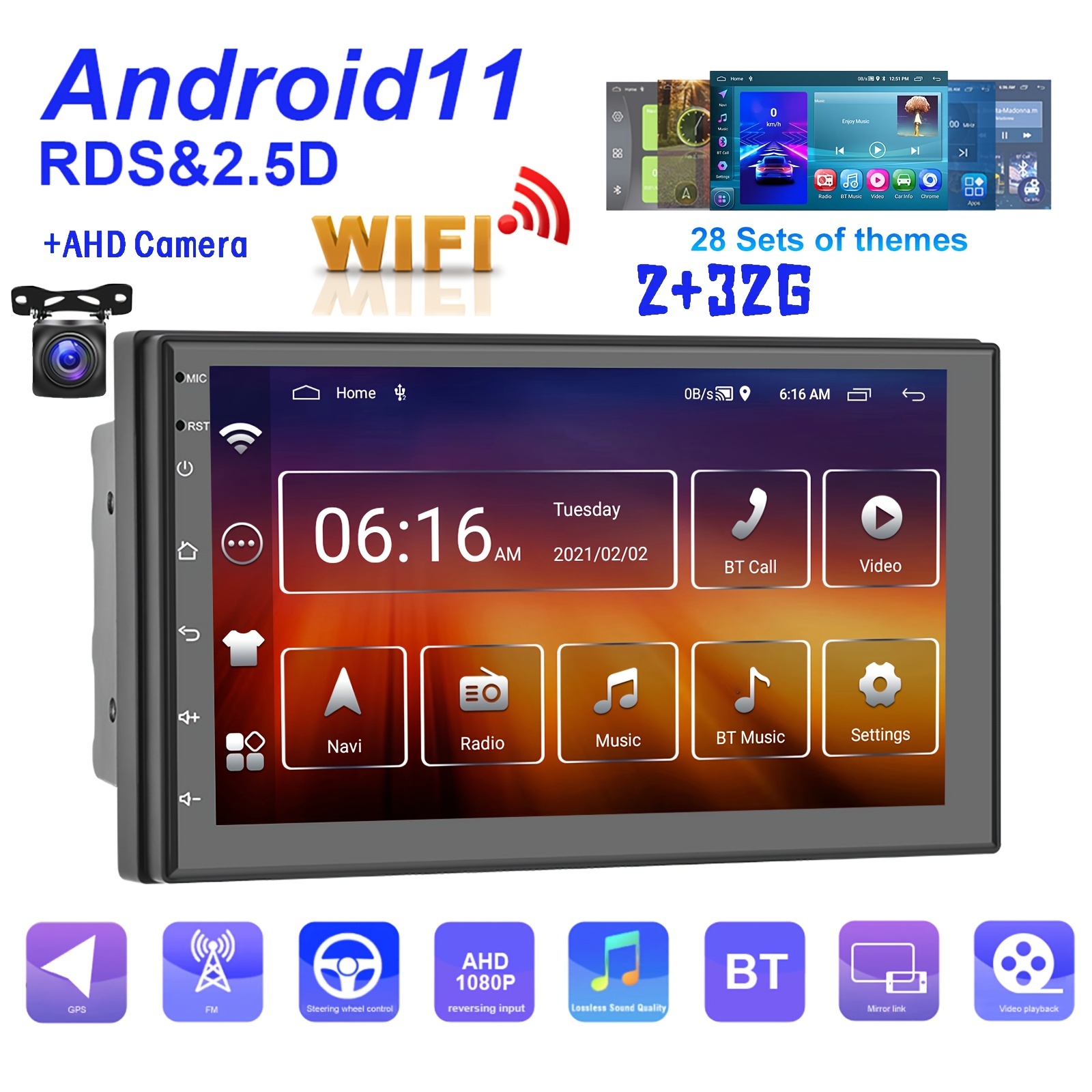 2 + 32g 2 Din 7 radio Estéreo Coche Android 11 Hd 2.5d - Temu