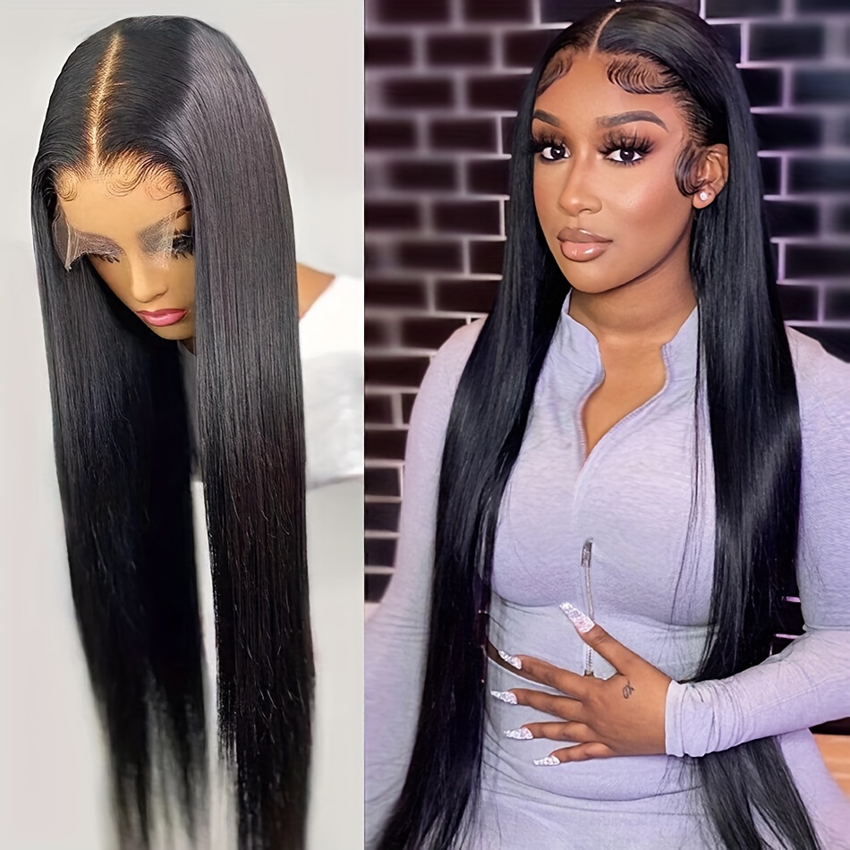 Straight Lace Front Wigs Human Hair Pre Plucked 13x4 HD Lace Frontal Wigs  For Black Women With Baby Hair Natural Hairline 150% Density Glueless  Brazilian Virgin Human Hair Wigs Natural Color (24
