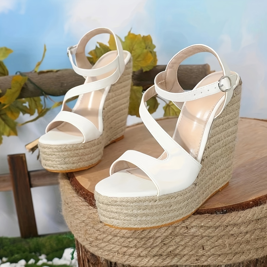 Women's Espadrille Wedge Sandals, Fashion Buckle Strap Slingback Platform  High Heels, All-match Summer Vacation Shoes - Temu