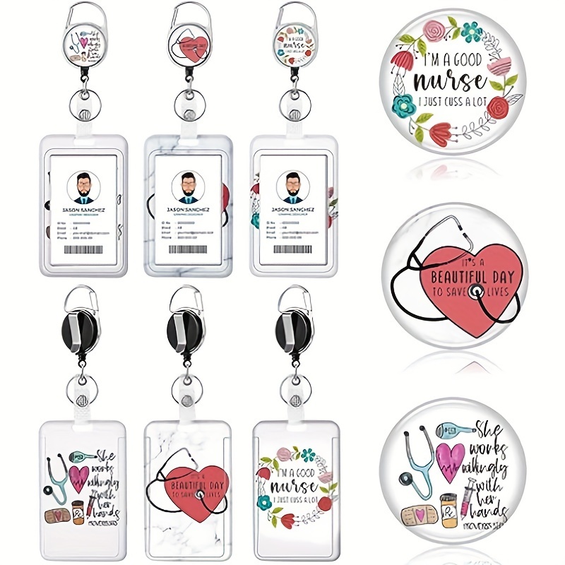 Badge Lanyard with ID Holders 3 Pcs Cute Badge Necklace 3 Pcs Retractable  Badge Holders 6