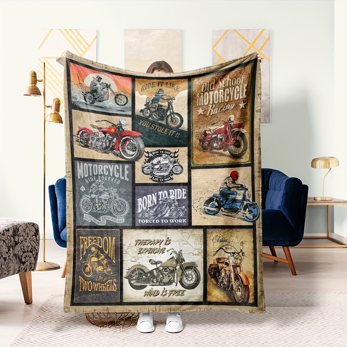 

1pc, Motorcycle Printed Blanket, Suitable For Motorcycle And Enthusiasts As A Gift, Blanket, Soft And Warm Sofa Blanket, Bed, Office Nap Blanket, Camping And Travel Blanket