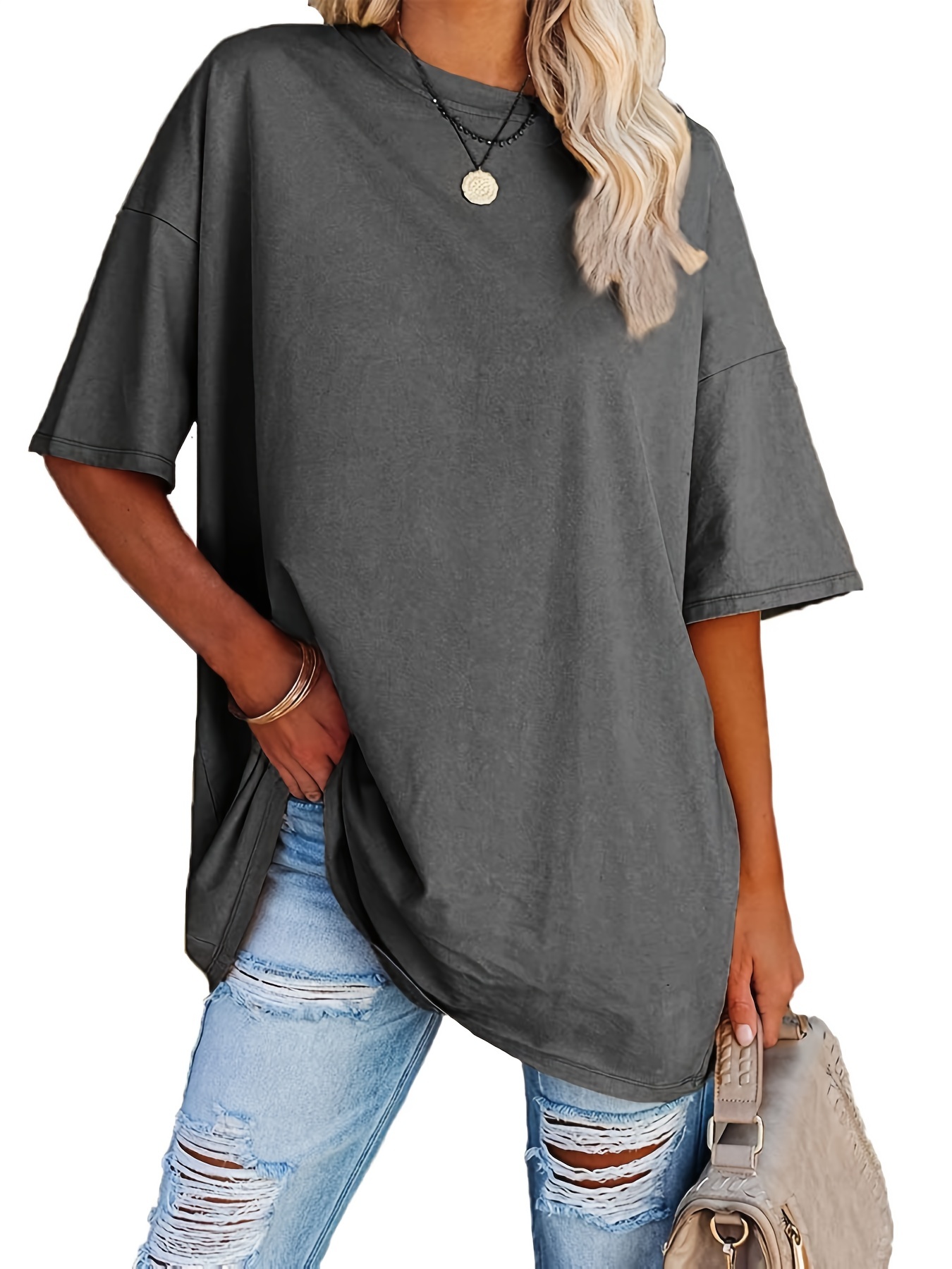 Oversized Solid Short Sleeve T shirt Casual Crew Neck T - Temu
