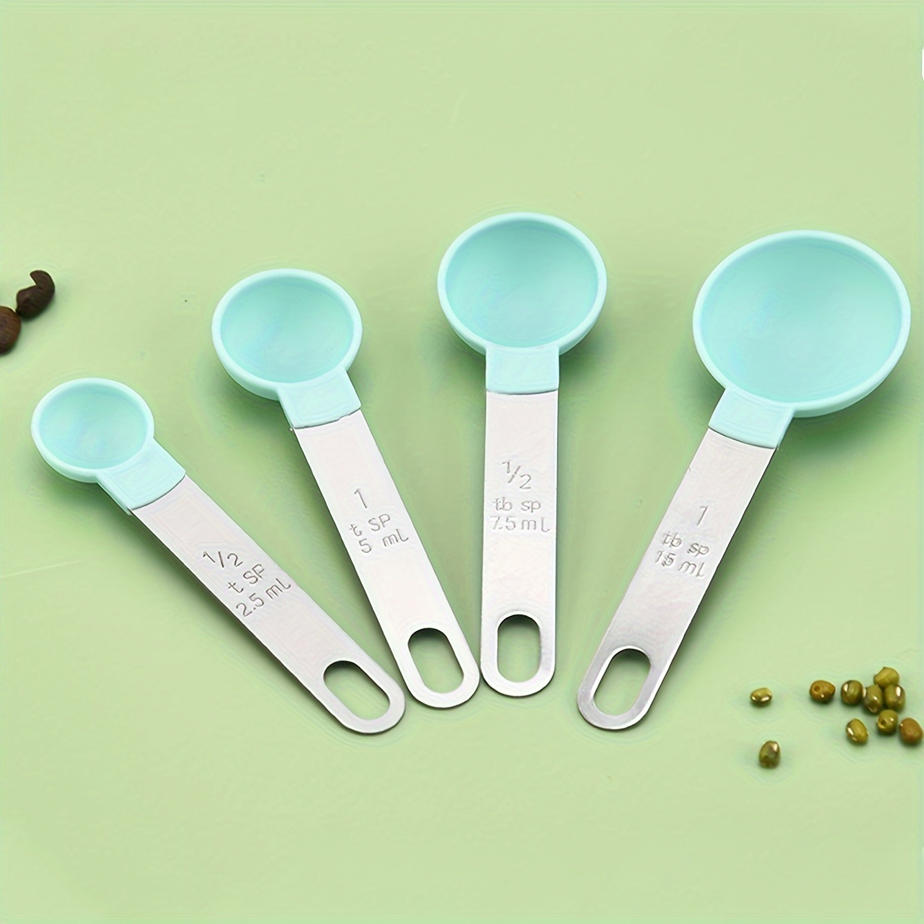 4pcs Plastic Measuring Spoon & Stainless Steel Handle Measuring