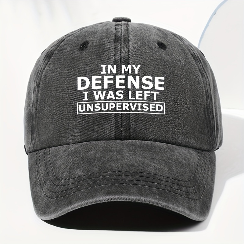 

In My Defense Printed Baseball Cap Classic Slogan Solid Color Washed Distressed Hats Lightweight Adjustable Dad Hat For Women Men