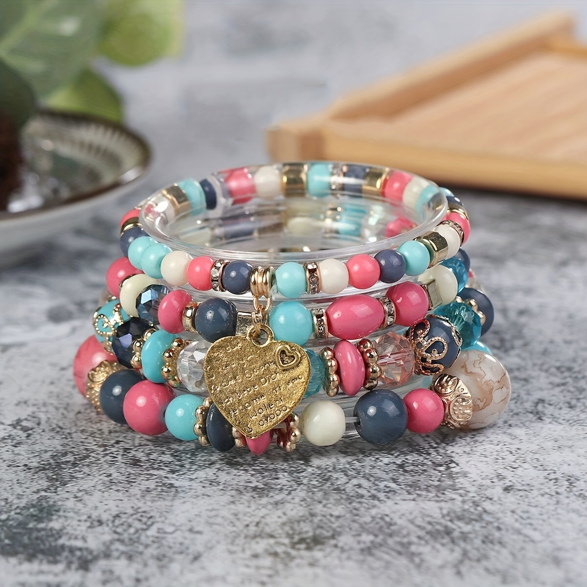 Disc Love Wings Tassel Volcano Stone Beads Bracelet - Temu