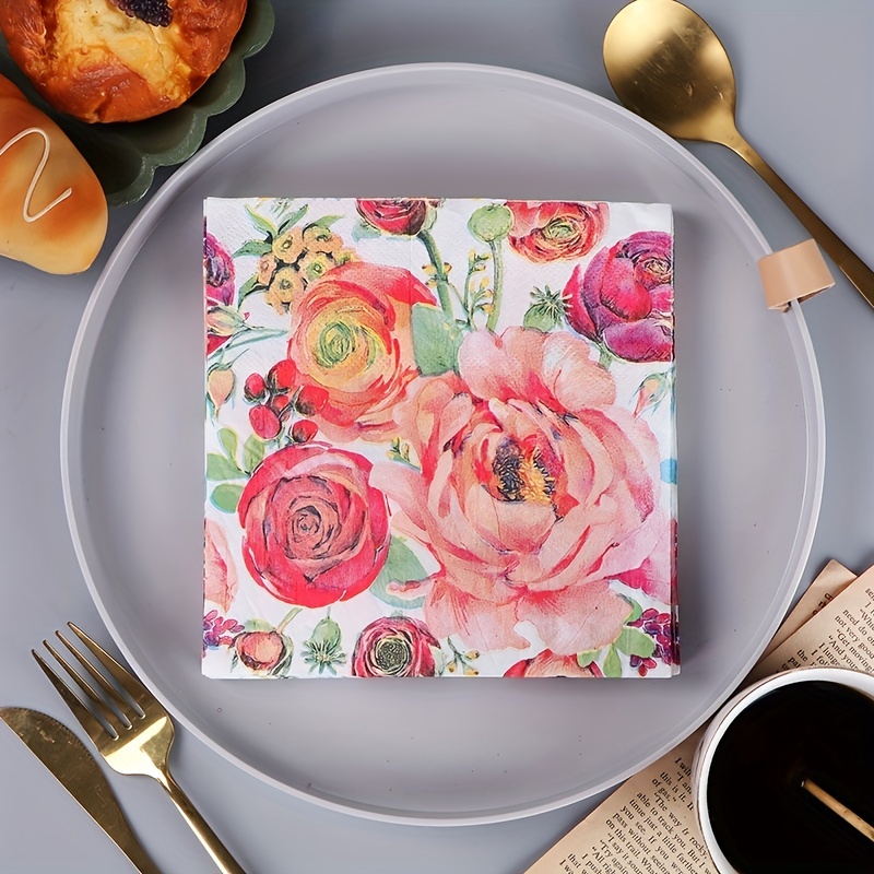 20Pcs/Pack Rose Table Decoupage Paper Napkins Vintage Floral