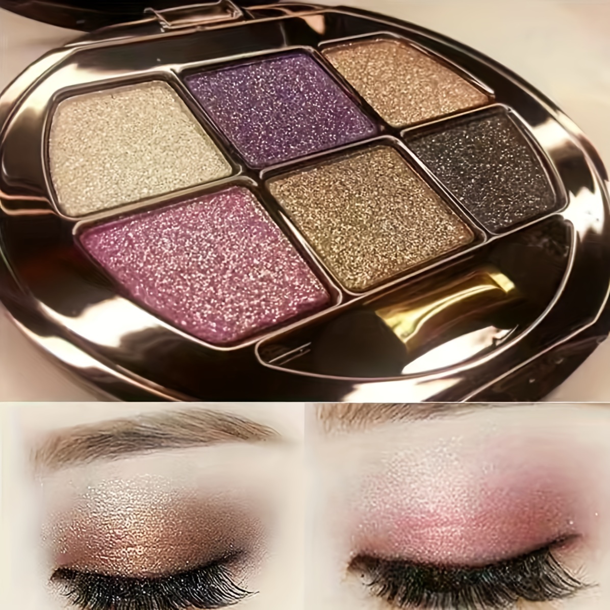 Paleta de sombras de ojos brillantes de 6 colores, multicolor, de larga duración, alta pigmentación, portátil, con espejo y pincel para festivales de música. detalles 2