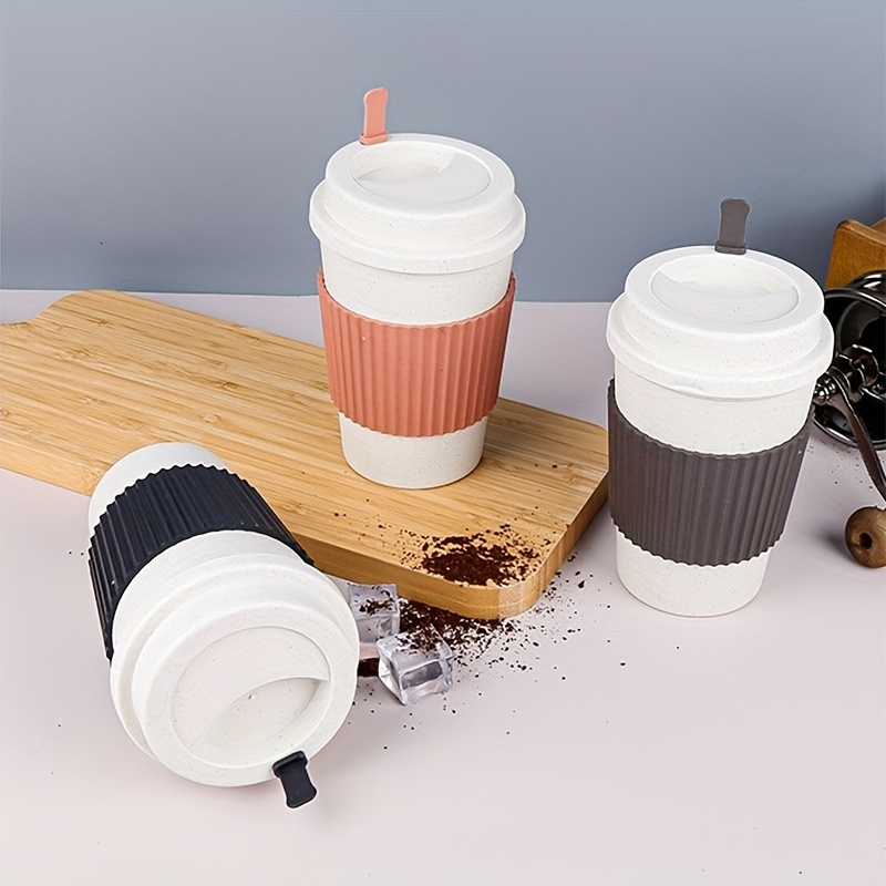 Portable Reusable Coffee Cup Travel Wheat Straw Fiber Coffee - Temu