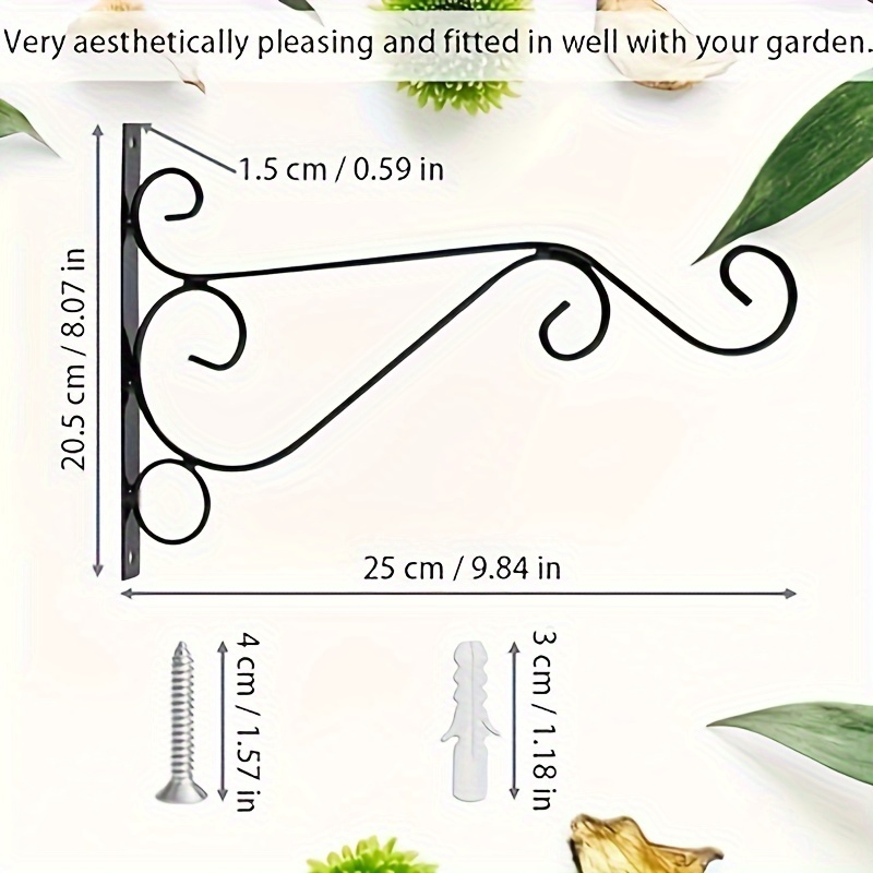 4pcs Wall Hanging Brackets Hooks, Metal Wall Hooks, Heavy Duty Plant Hooks,  Retro Outdoor Indoor Garden Hook With Screws For Garden Basket Lantern Law