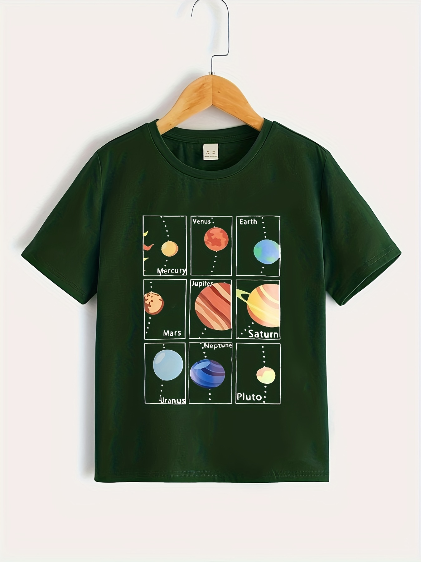 Planets Print Round Neck T-shirt Tees Tops Casual Soft Comfortable Boys And Girls Summer Clothes