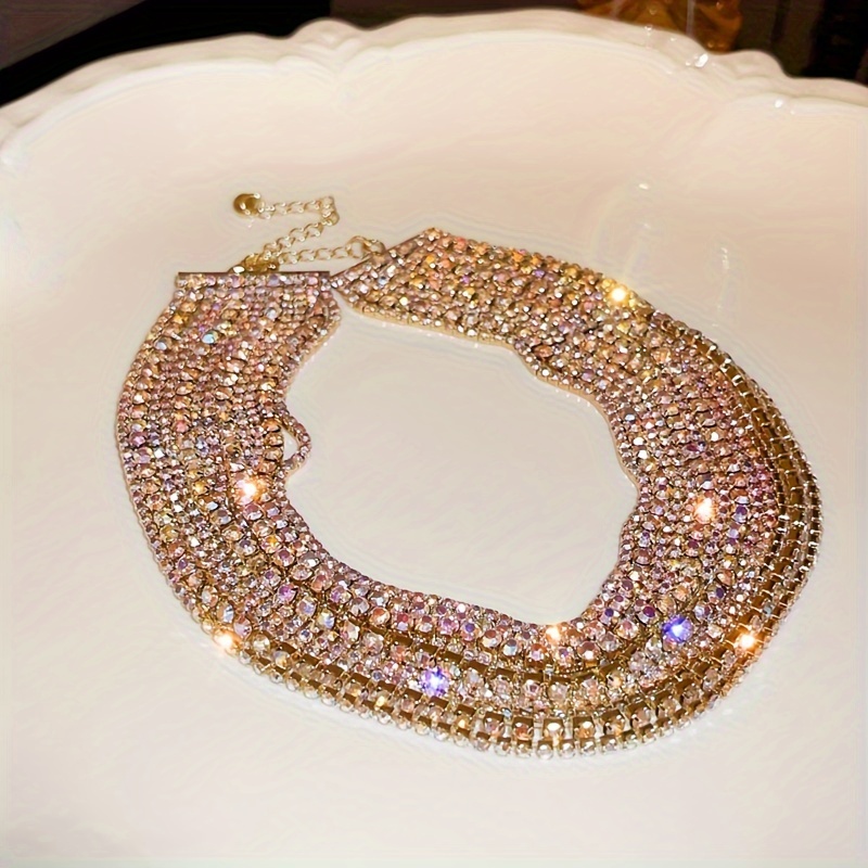 glamorous shiny multilayer rhinestones chunky necklace exaggerated personality clavicle chain female banquet party decor neck jewelry gift 2
