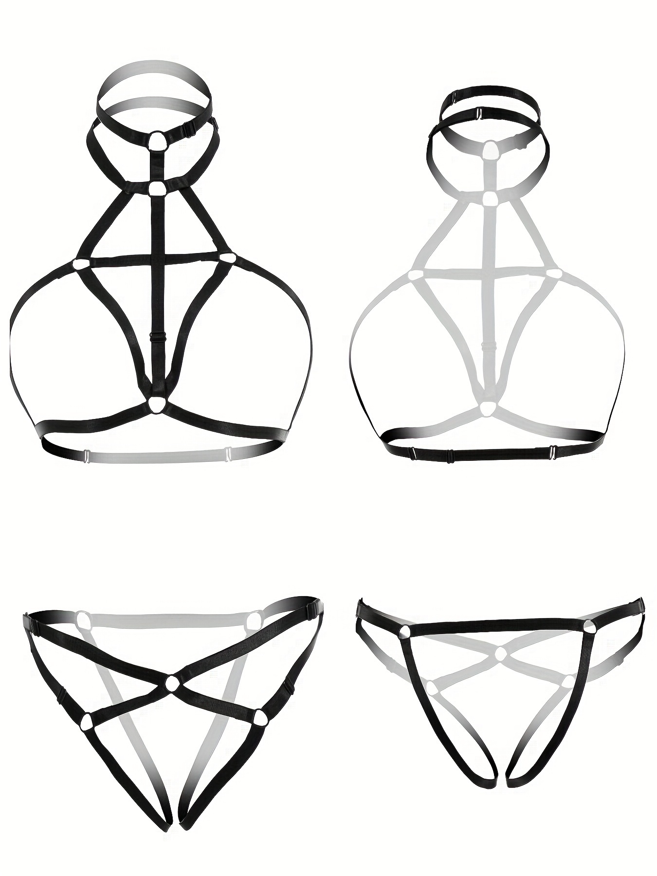 Erotic Strappy Lingerie Set Cut Halter Bra Open Crotch - Temu