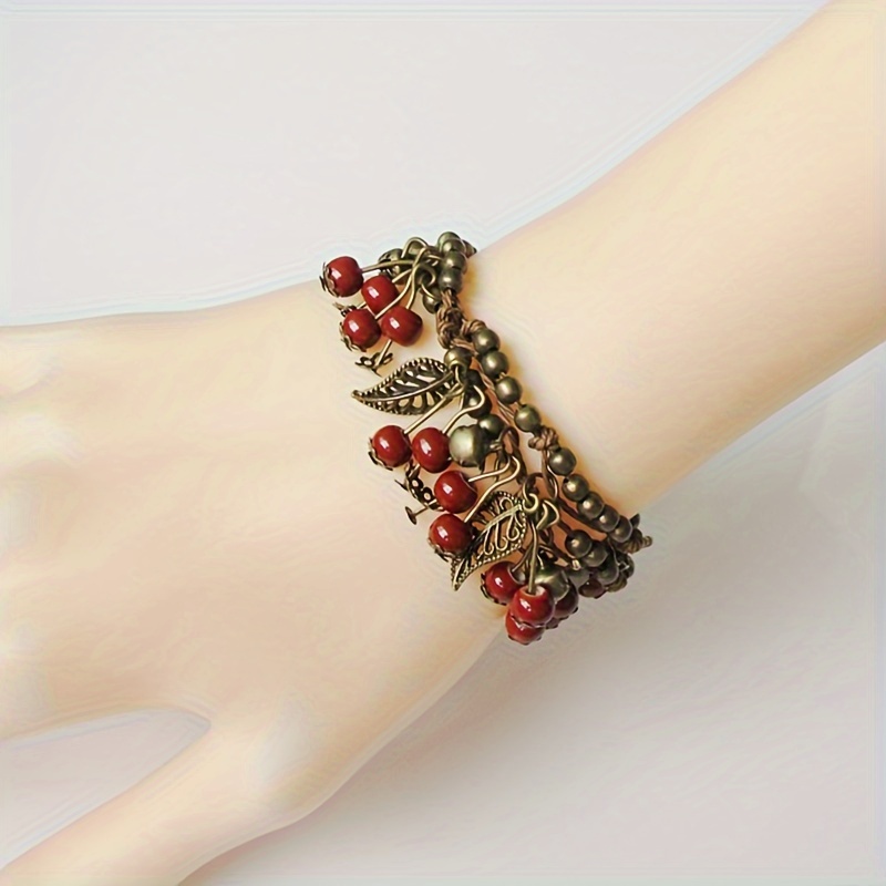 

Vintage Leaf Flower Beads Decor Bracelet Ethnic Bohemian Style Delicate Holiday Jewelry Female Gift