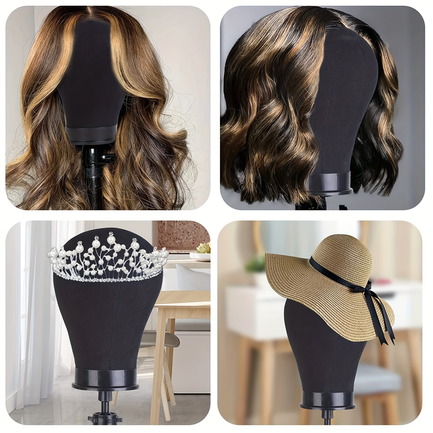Black Canvas Head For Wigs Salon Shaped Head With Mounting - Temu