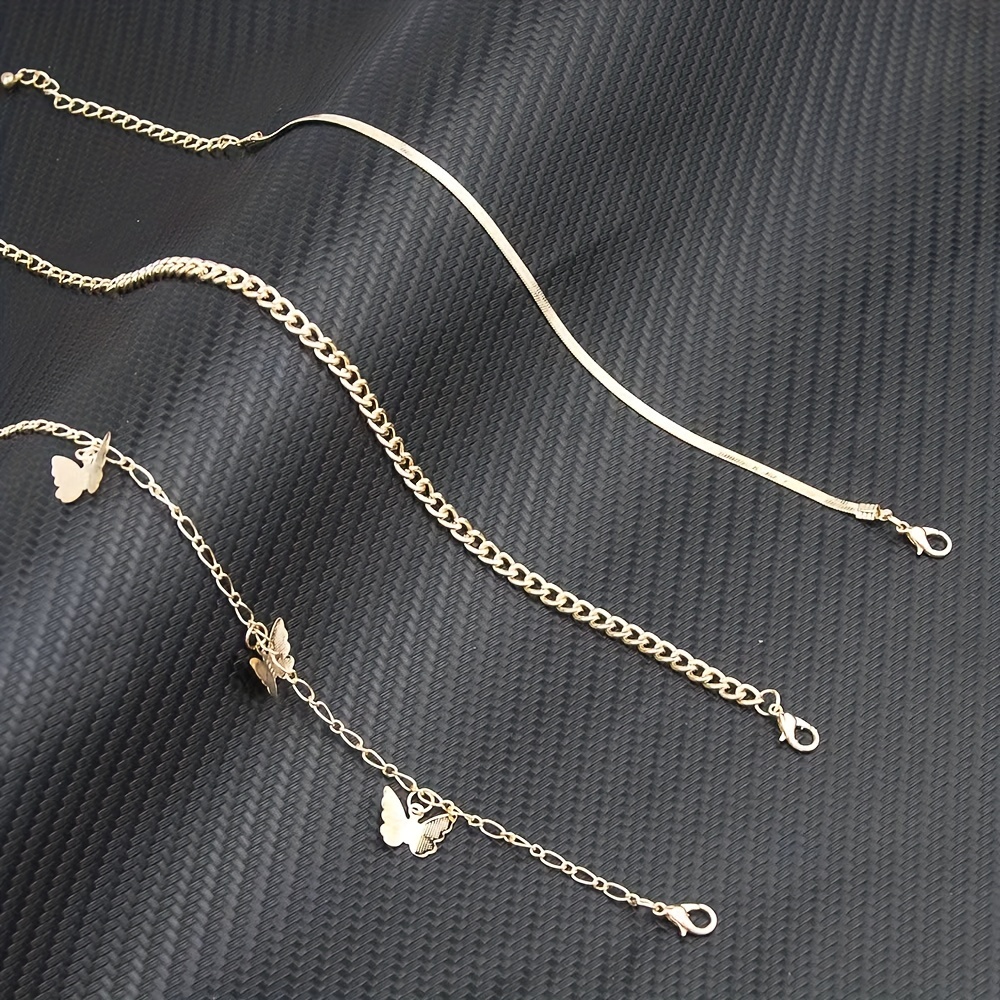 3pcs Butterfly Snake Chain Anklet Set