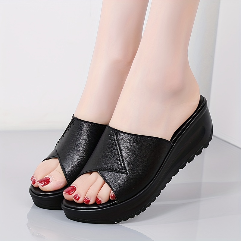 Peep toe hot sale slide sandals