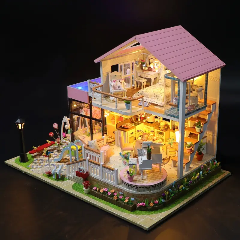 1pc 1:12 DIY Dollhouse Miniature Doll House Villa Kits Fantasy Town  Assembly House Handcrafts