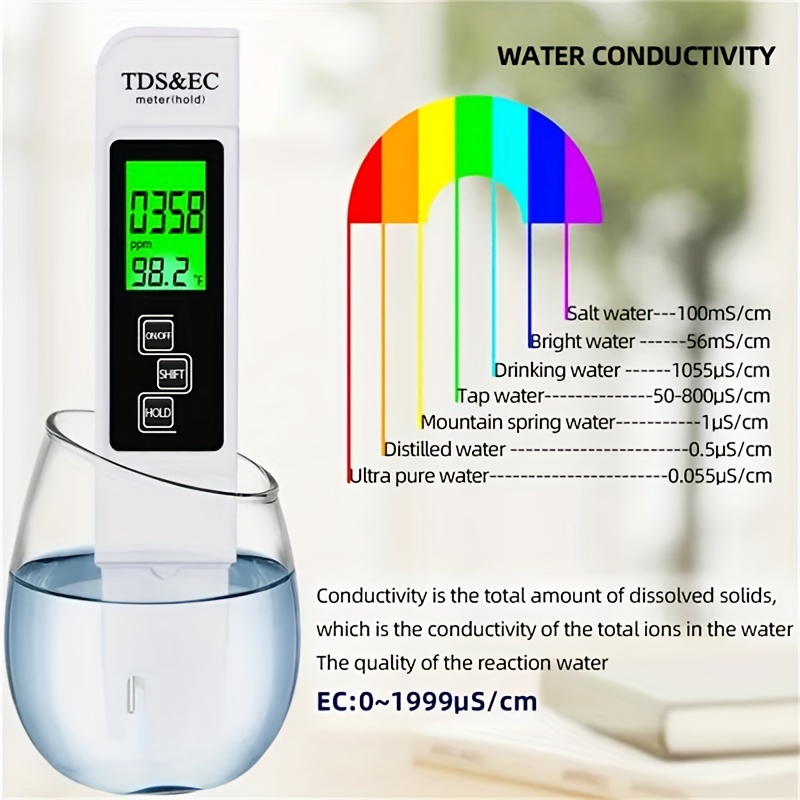 ShiSyan Y-LKUN Medidor de Calidad del Agua Pluma Conductividad Impermeable  Medidor de Dureza del Agua TDS Agua TDS Prueba de Calidad del Agua Pluma