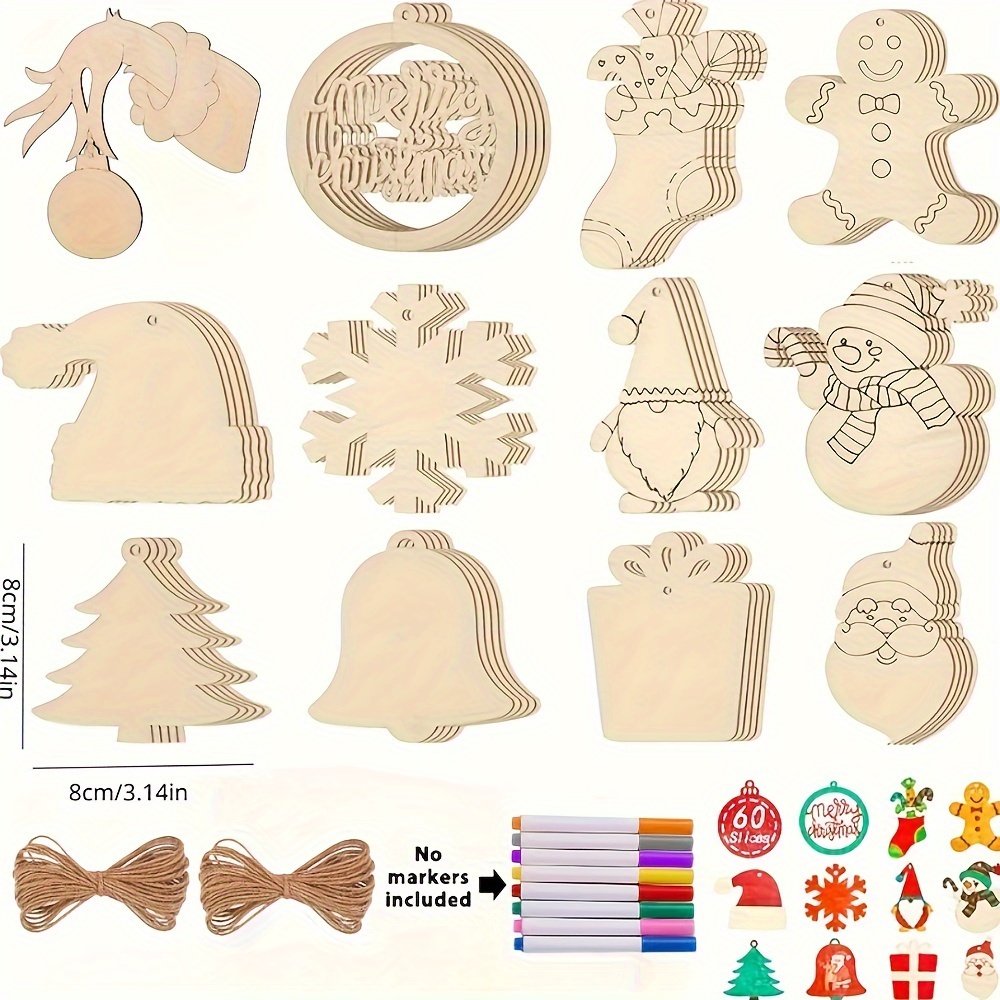Christmas Wood Ornaments For Crafts Diy Wood Cutouts Kit - Temu